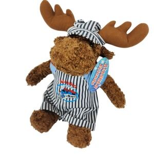 Neeka Alaskan Friends Moose Plush Striped‎ Overalls Hat Souvenir Toy